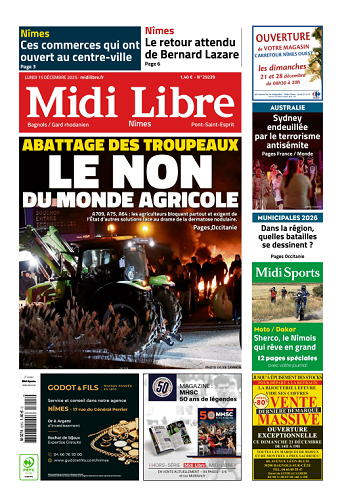Midi Libre (14 Éditions) Du Lundi 15 Décembre 2025