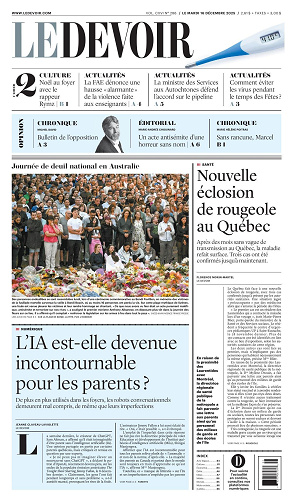 Le Devoir du 16 décembre 2025