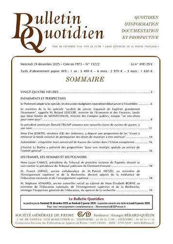 Bulletin Quotidien - 24 Décembre 2025