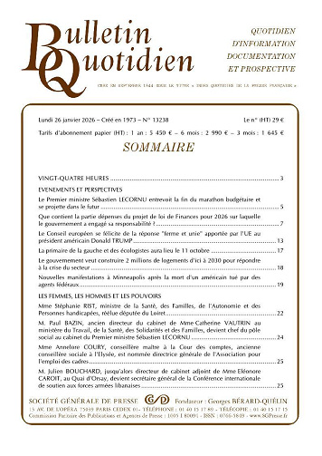 Bulletin Quotidien - 26 Janvier 2026