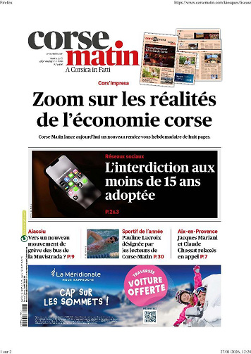 Corse Matin du 27 Janvier 2026