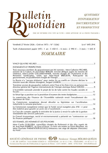 Bulletin Quotidien - 27 Février 2026
