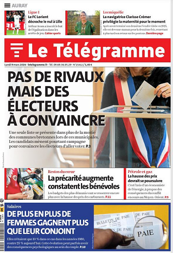 Le Télégramme (toutes les éditions) Du Lundi 09 mars 2026