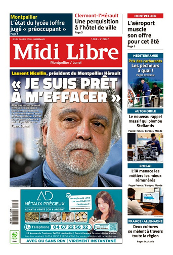 Midi Libre (14 Éditions) Du Jeudi 2 Avril 2026