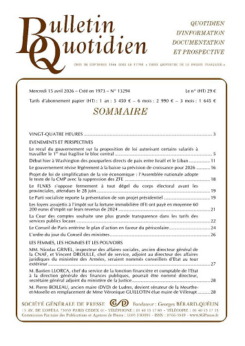 Bulletin Quotidien - Mercredi 15 Avril 2026