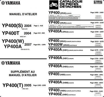 Manuel d'atelier Plus Supplement au Manuel d'atelier Plus Catalogue de pieces detachées - YAMAHA YP400 Majesty400 Type5RU - 2010