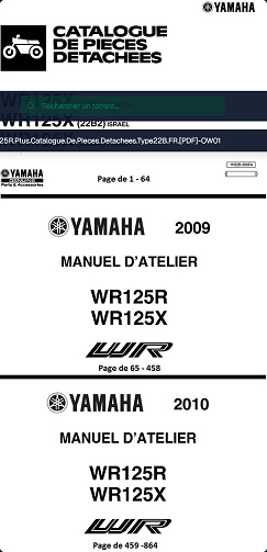 Manuel D'Atelier YAMAHA WR125X WR125R Plus Catalogue De Pieces Detachées Type22B