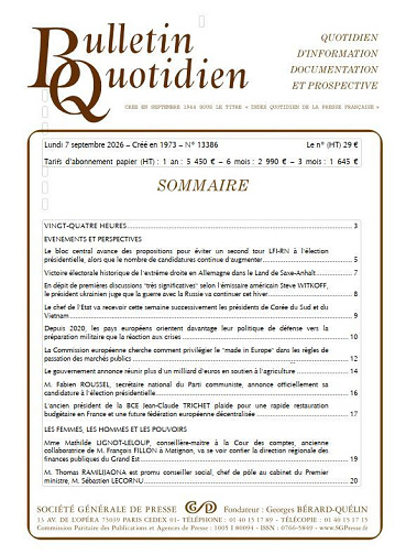 Bulletin Quotidien - Lundi 7 Septembre 2026