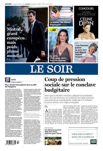Le Soir Wallonie+Bruxelles+MAD du Mercredi 09 Septembre 2026