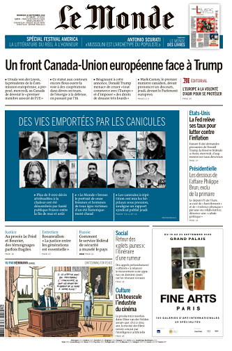 Le Monde du Vendredi 18 Septembre 2026