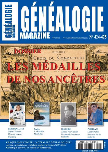 Généalogie N°424-425 - Juillet-Août 2026