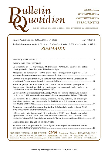 Bulletin Quotidien Du Mardi 27 octobre 2026