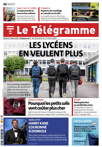 Le Télégramme (19 Éditions ) Du Mardi 27 Octobre 2026